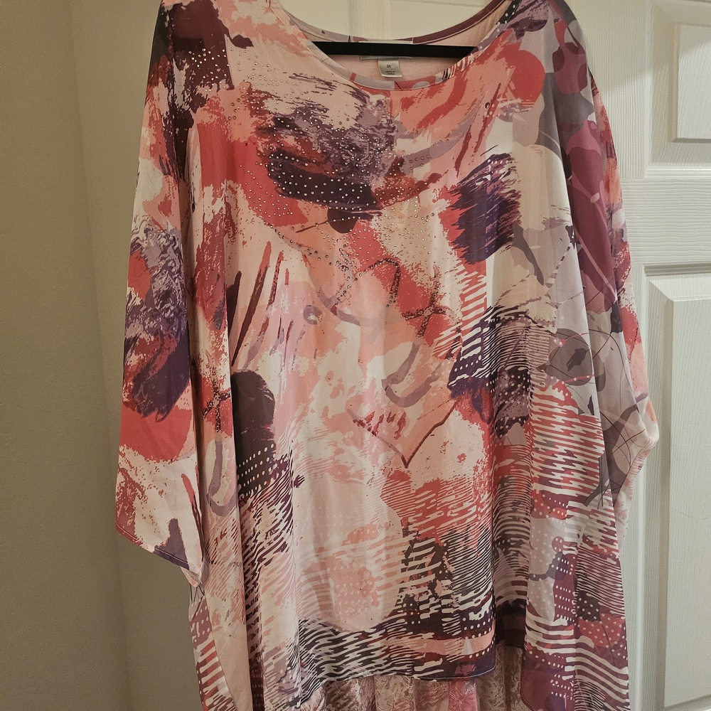 CJ Banks Red and Pink Abstract Tunic